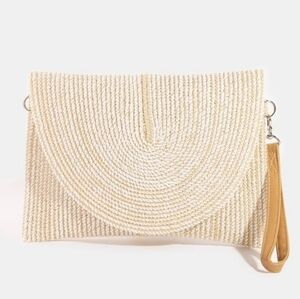 Fame Two Tone Intricate Paper Woven Envelope Bag Cream Woven Clutch